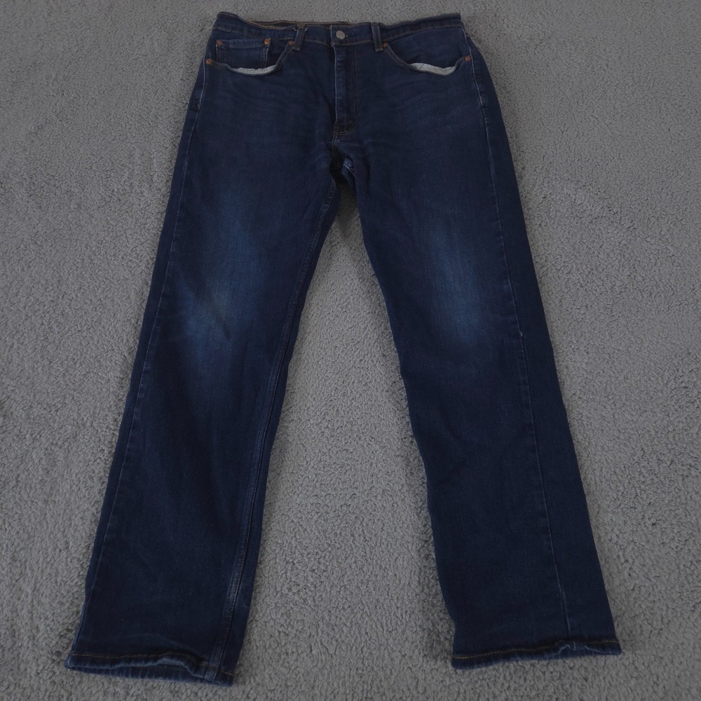 Levis Jeans Mens 36x32 Blue 505 Regular Fit Straight Dark Wash Denim Cotton Work
